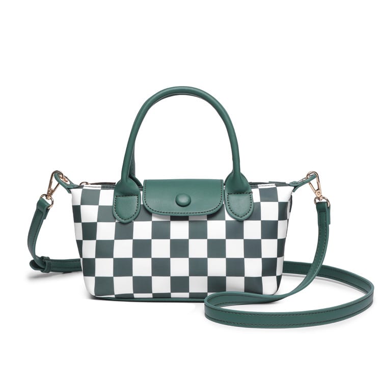 SF261016 Nylon Checker and Solid Double Handle Crossbody Bag - MiMi Wholesale