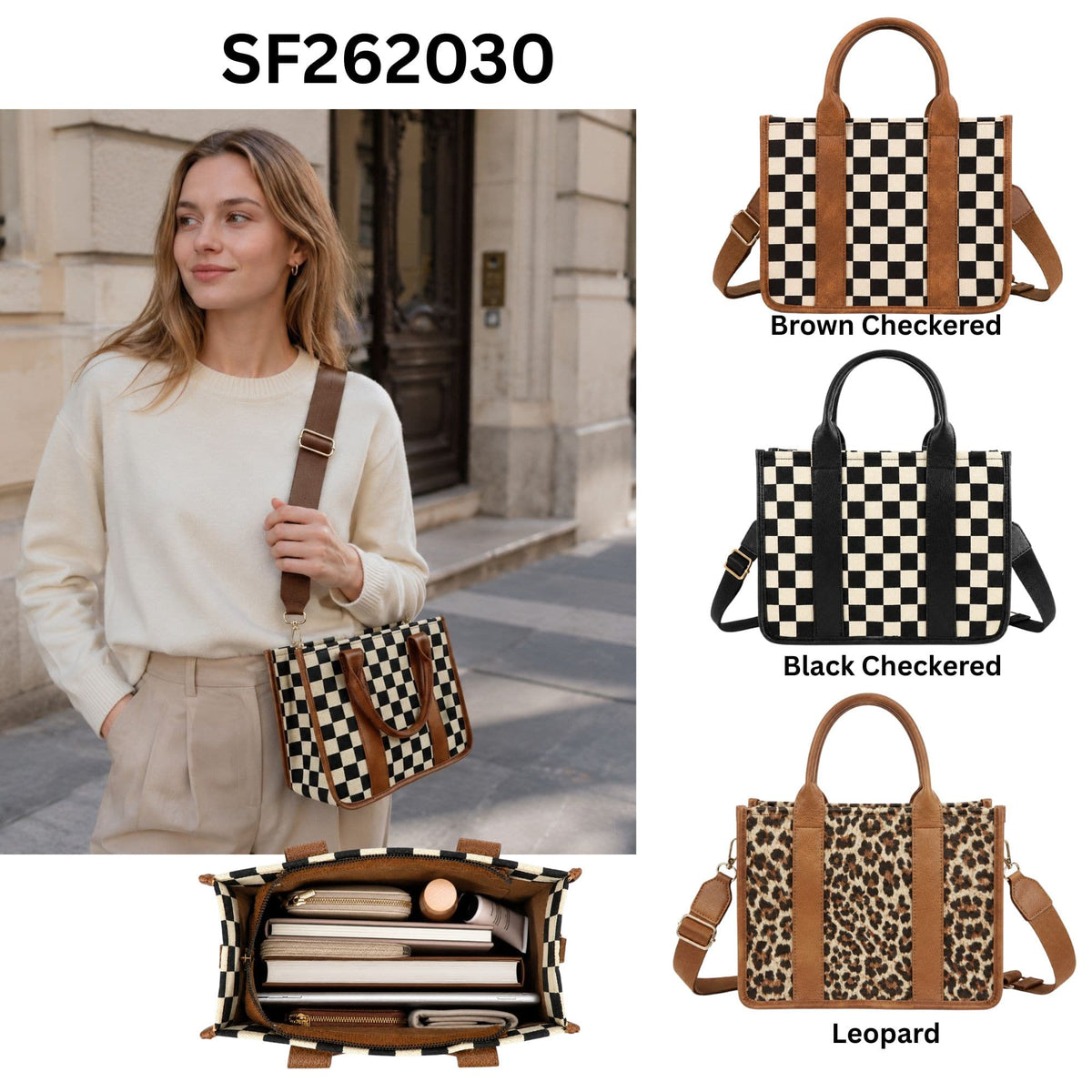 SF262030 Boston Canvas Tote Crossbody Bag - MiMi Wholesale