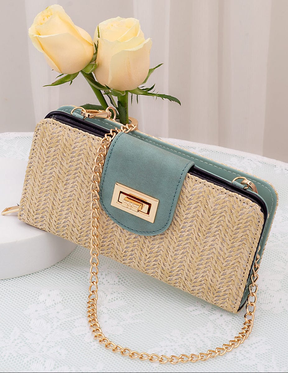 ST041 Lexi Straw Turn Lock Crossbody Wallet - MiMi Wholesale