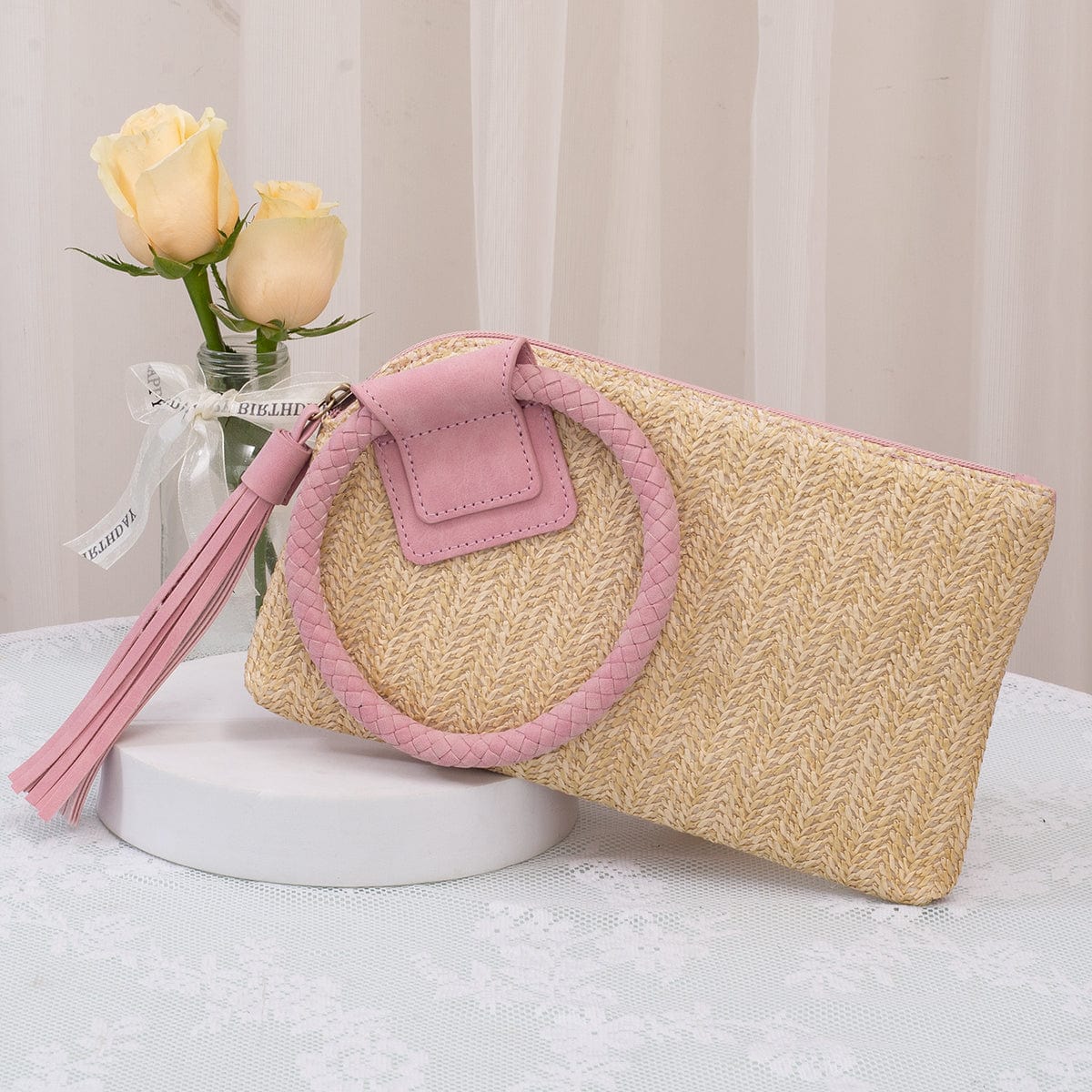 ST204 Cheyenne Straw Wristlet/Clutch With Tassel - MiMi Wholesale