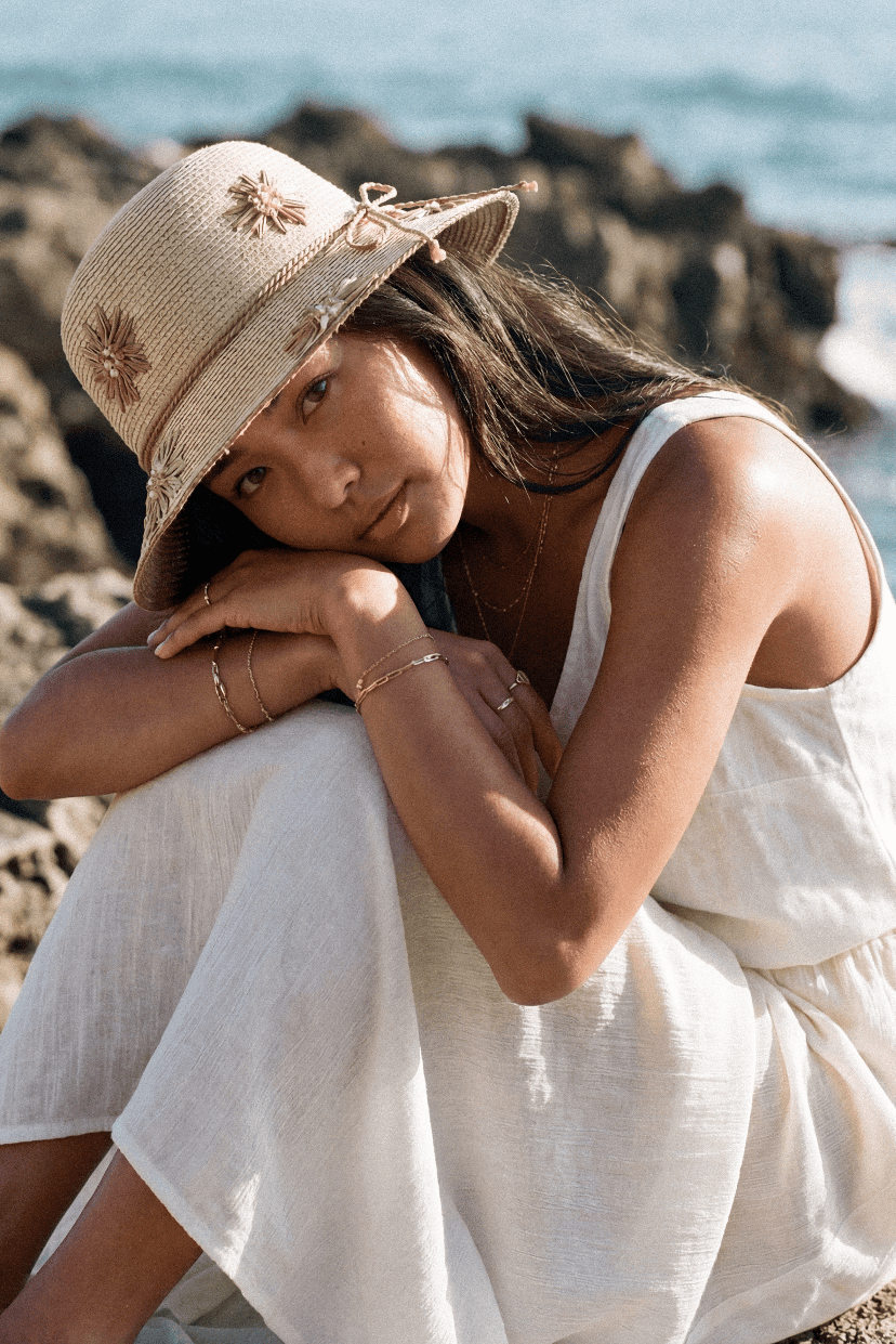 STC0020 Raffia Flower Bucket Hat - MiMi Wholesale