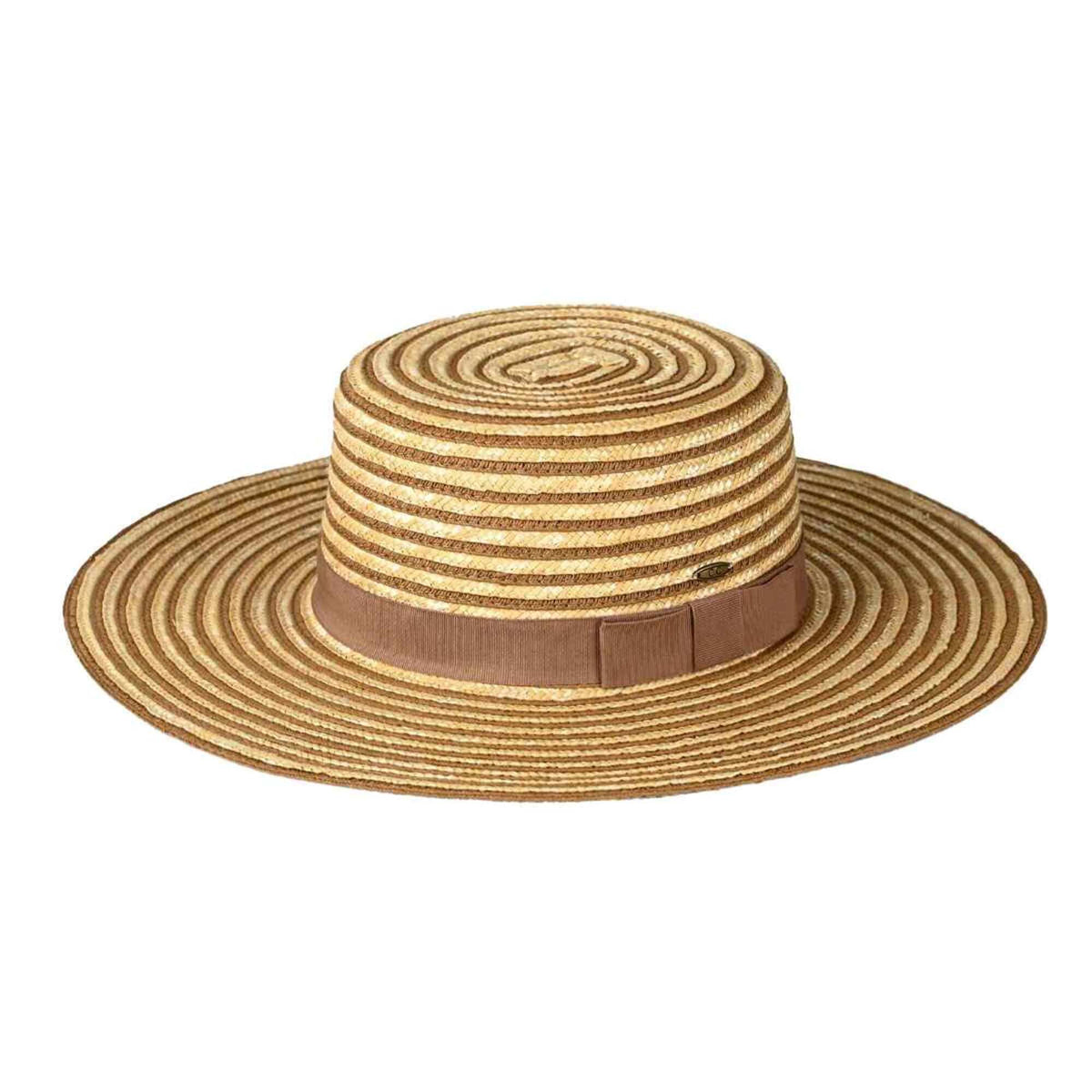 STH0033 Kara Striped Boater Hat - MiMi Wholesale