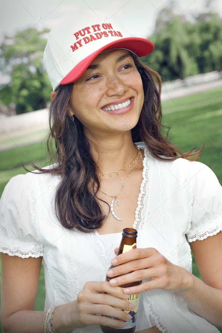 TCM0051 Puff Embroidered Put It On My Dad's Tab Trucker Hat - MiMi Wholesale