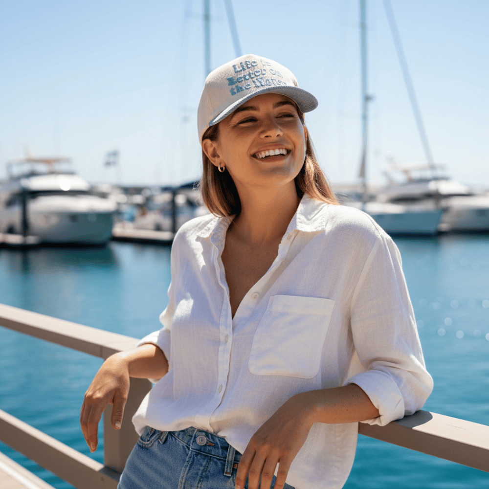TCM0104 Life Is Better On The Water Corduroy Trucker Hat - MiMi Wholesale