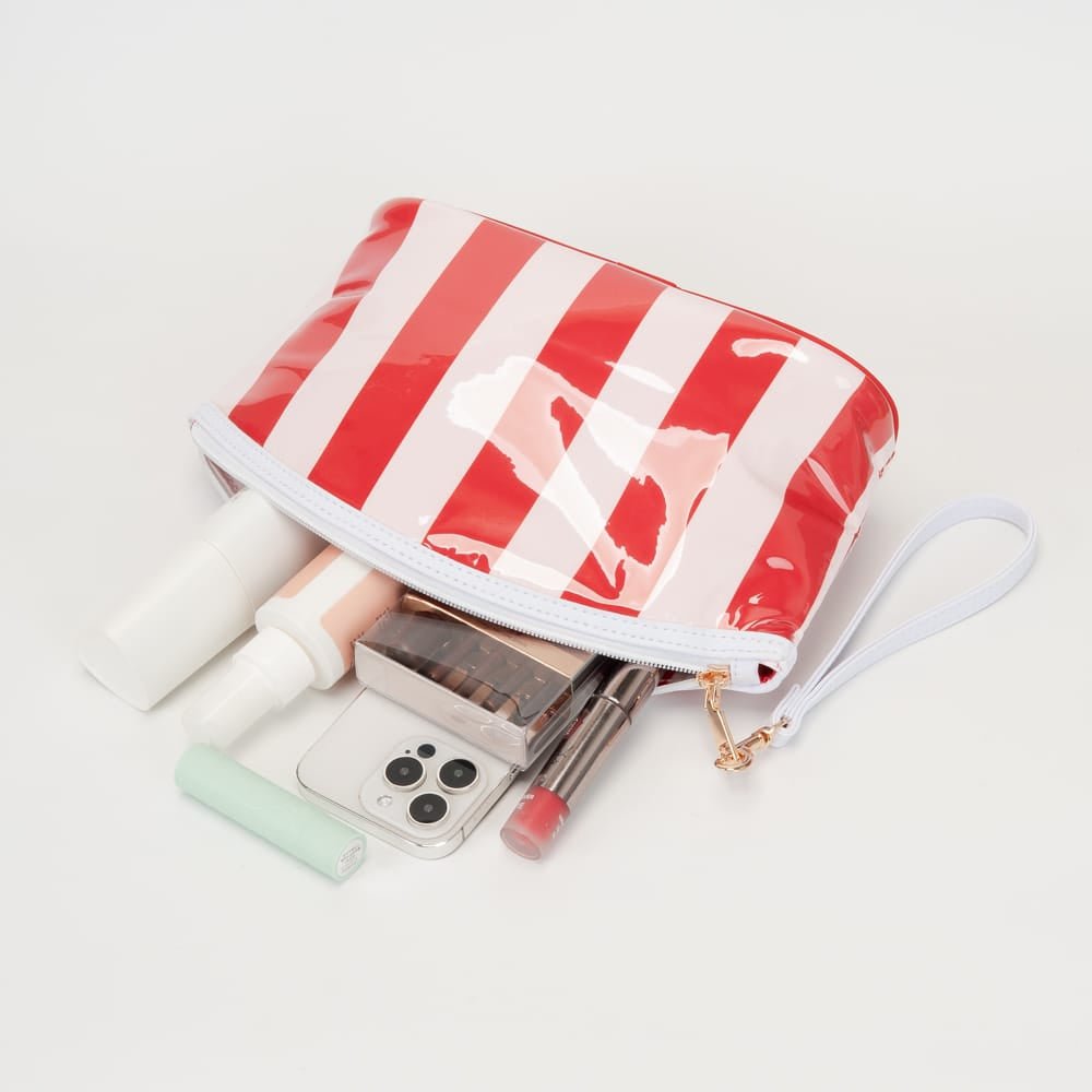 TG10907 Sylvia Stripe Glossy Makeup Bag with Wrist Strap - MiMi Wholesale