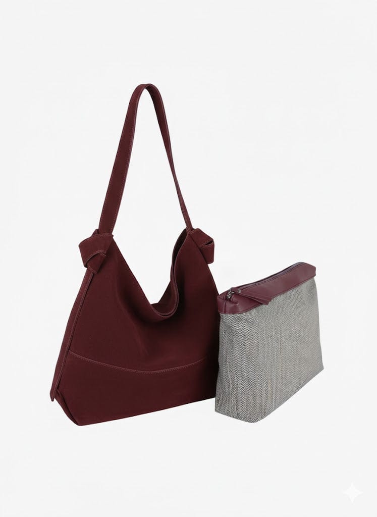 CJF116 Real Genuine Suede 2 in 1 Hobo Bag With Pouch