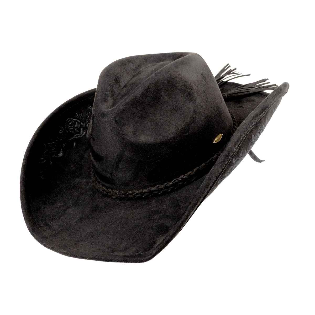 VCC0091 Floral Embroidery Suede Cowboy Hat - MiMi Wholesale