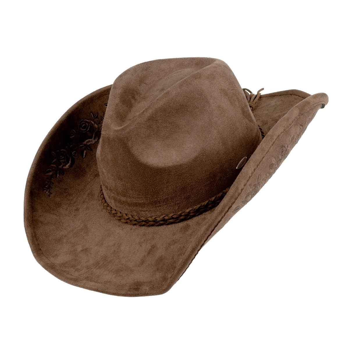 VCC0091 Floral Embroidery Suede Cowboy Hat - MiMi Wholesale