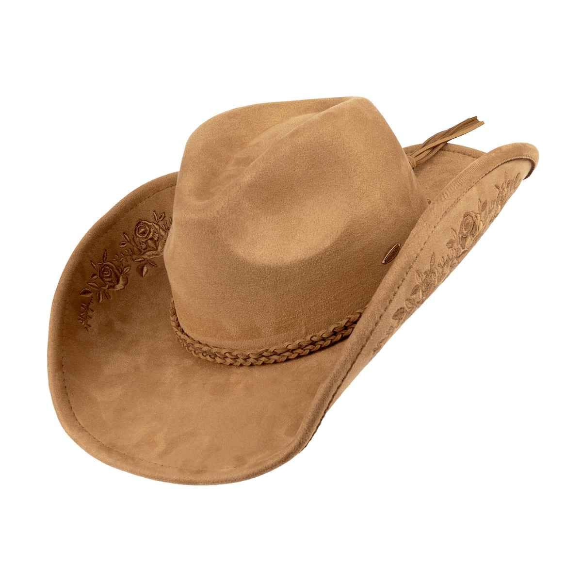 VCC0091 Floral Embroidery Suede Cowboy Hat - MiMi Wholesale