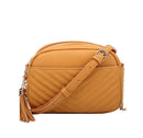 WU121 Veronica Double Zipper V Pattern Stitch Tassel Crossbody Bag