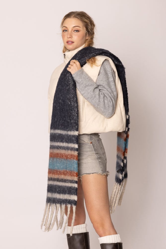 WCL120078 Cierra Multi Stripe Cozy Scarf With Fringe - MiMi Wholesale