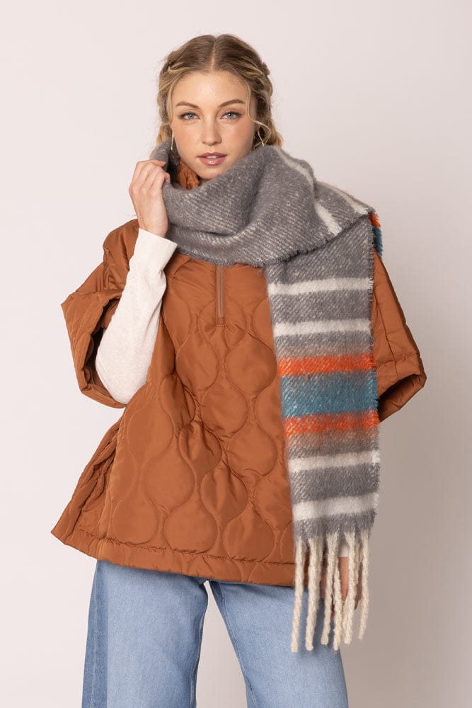WCL120078 Cierra Multi Stripe Cozy Scarf With Fringe - MiMi Wholesale