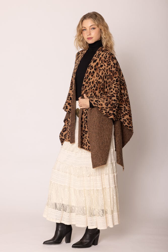 WCR420045 Leopard Knit Ruana with Shoulder strap - MiMi Wholesale