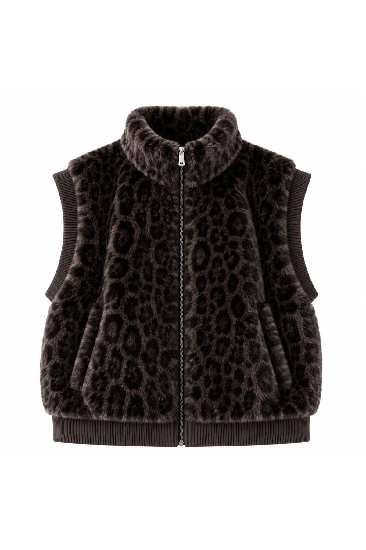 WCVS636 Bianca Leopard Faux Fur Rib Trim Vest - MiMi Wholesale