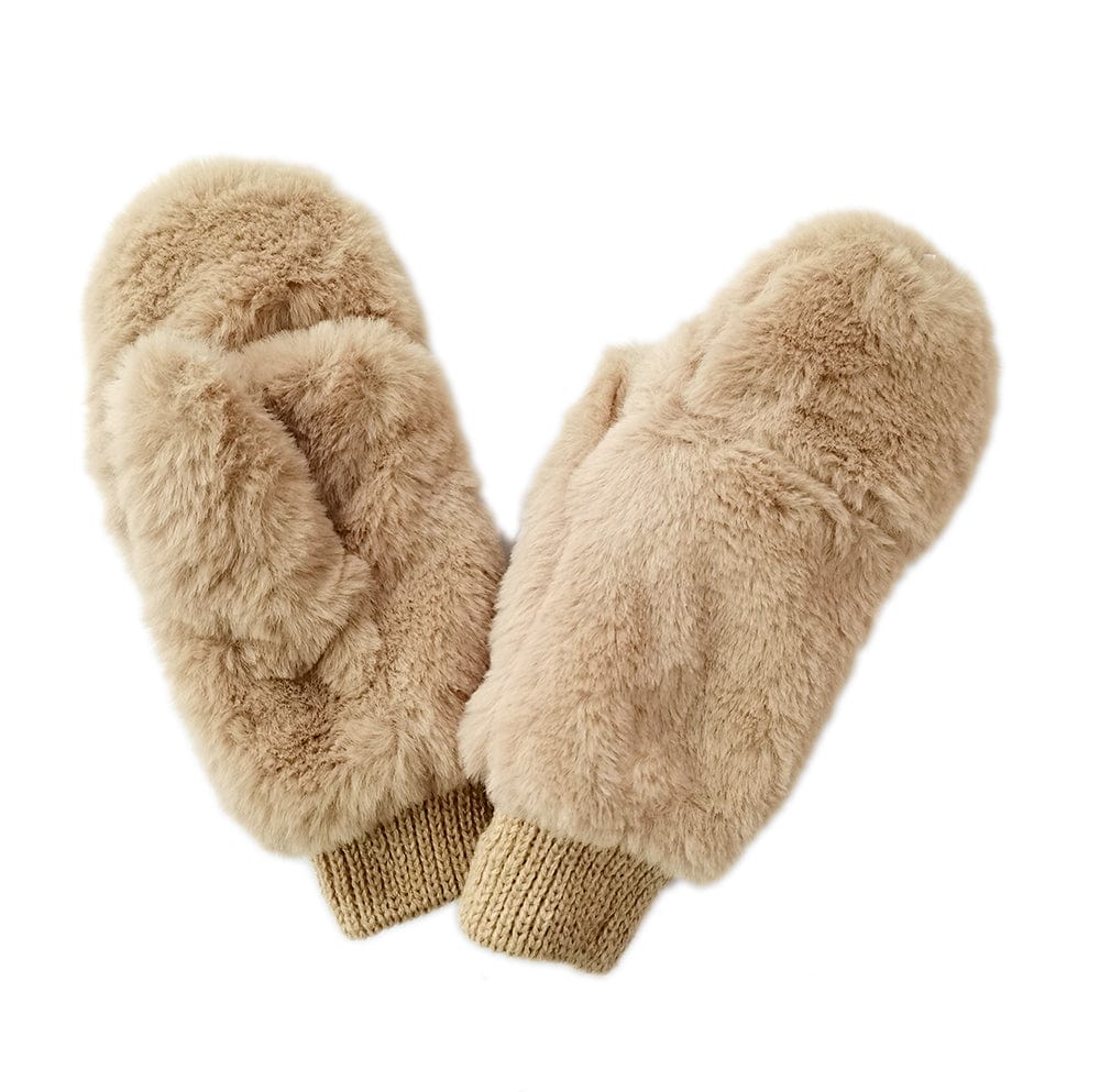 WGM220071 Solid Faux Fur Mittens - MiMi Wholesale