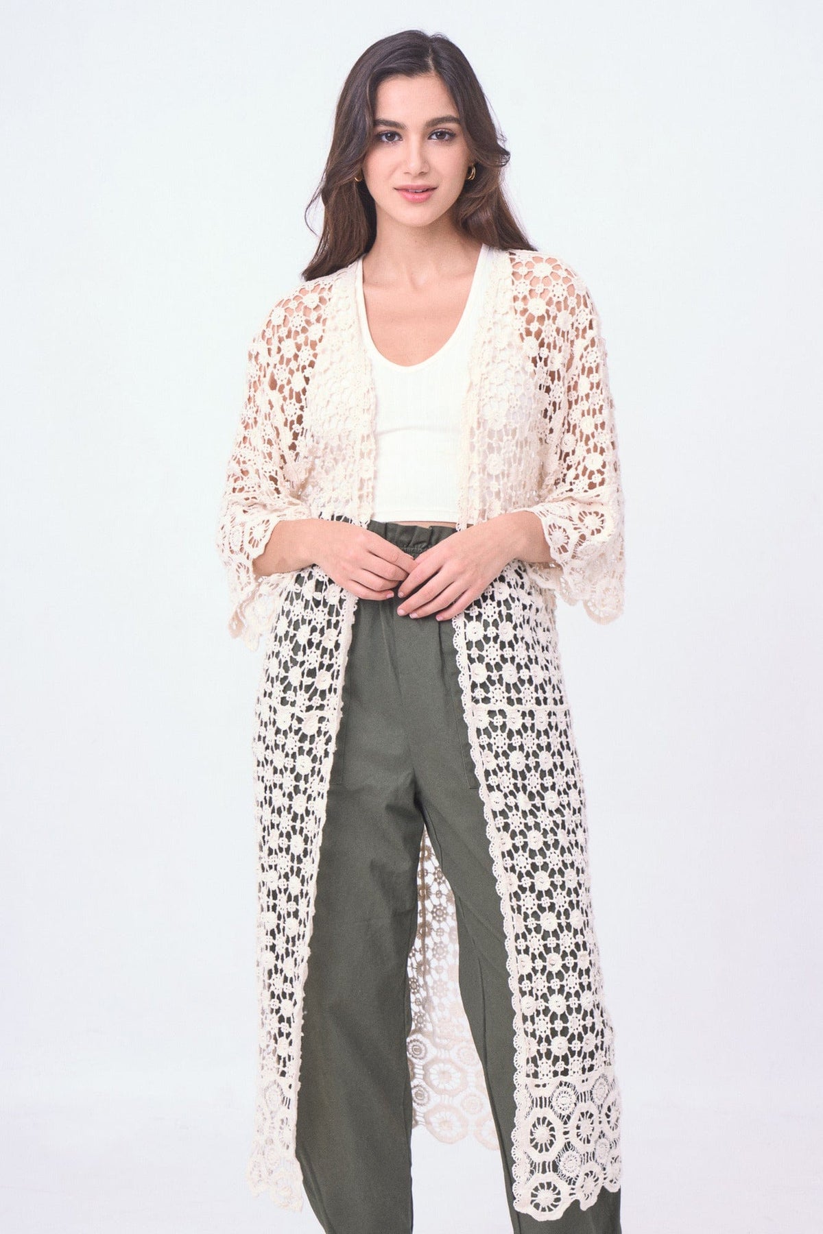 WLC310155 Belinda Crochet Kimono - MiMi Wholesale