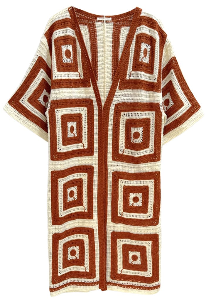 WLCS078 Square Pattern Crochet Cardigan - MiMi Wholesale