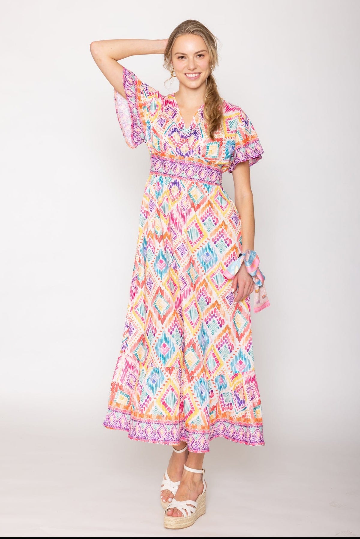 WLD510097 Tile Print Long Dress - MiMi Wholesale