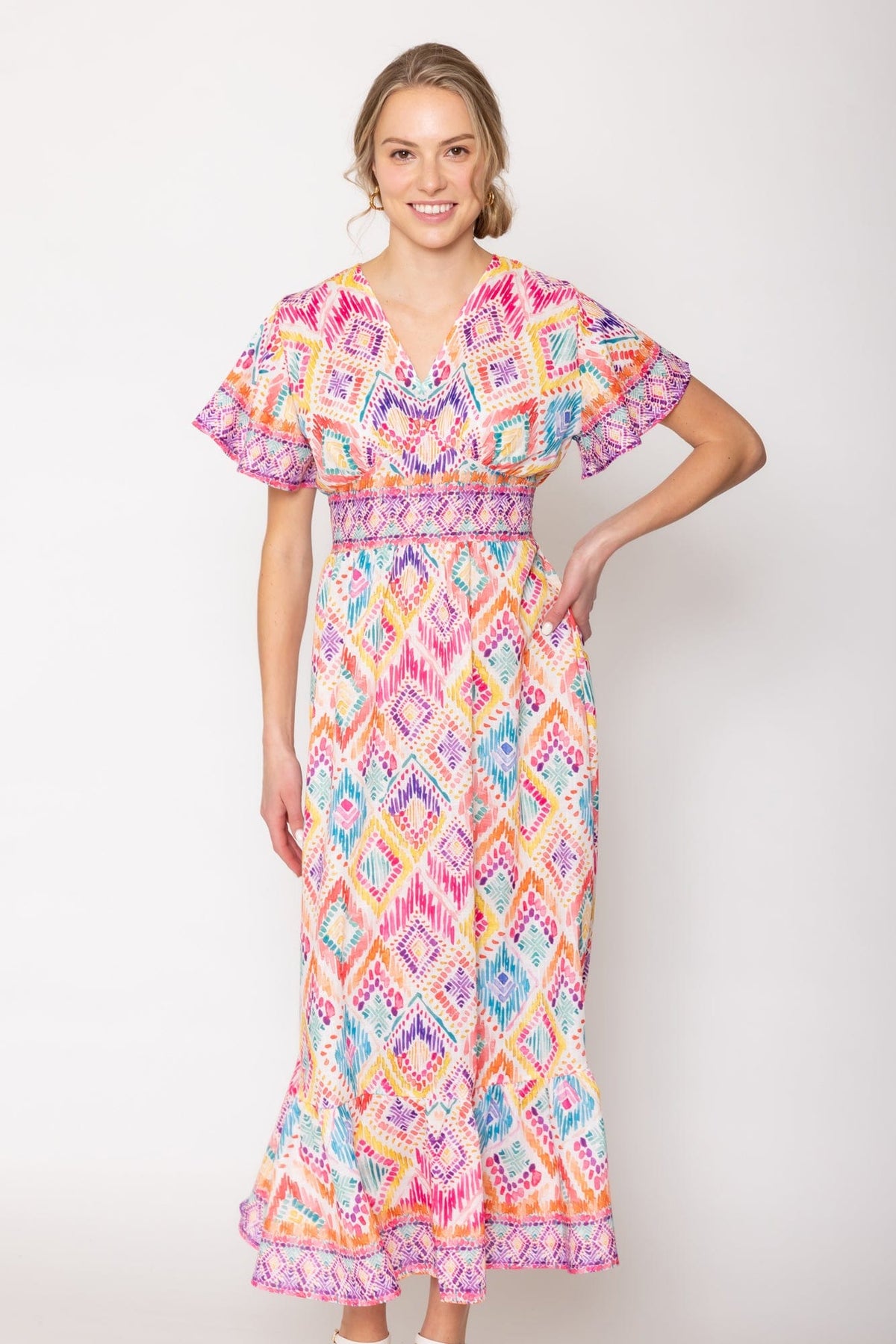 WLD510097 Tile Print Long Dress - MiMi Wholesale