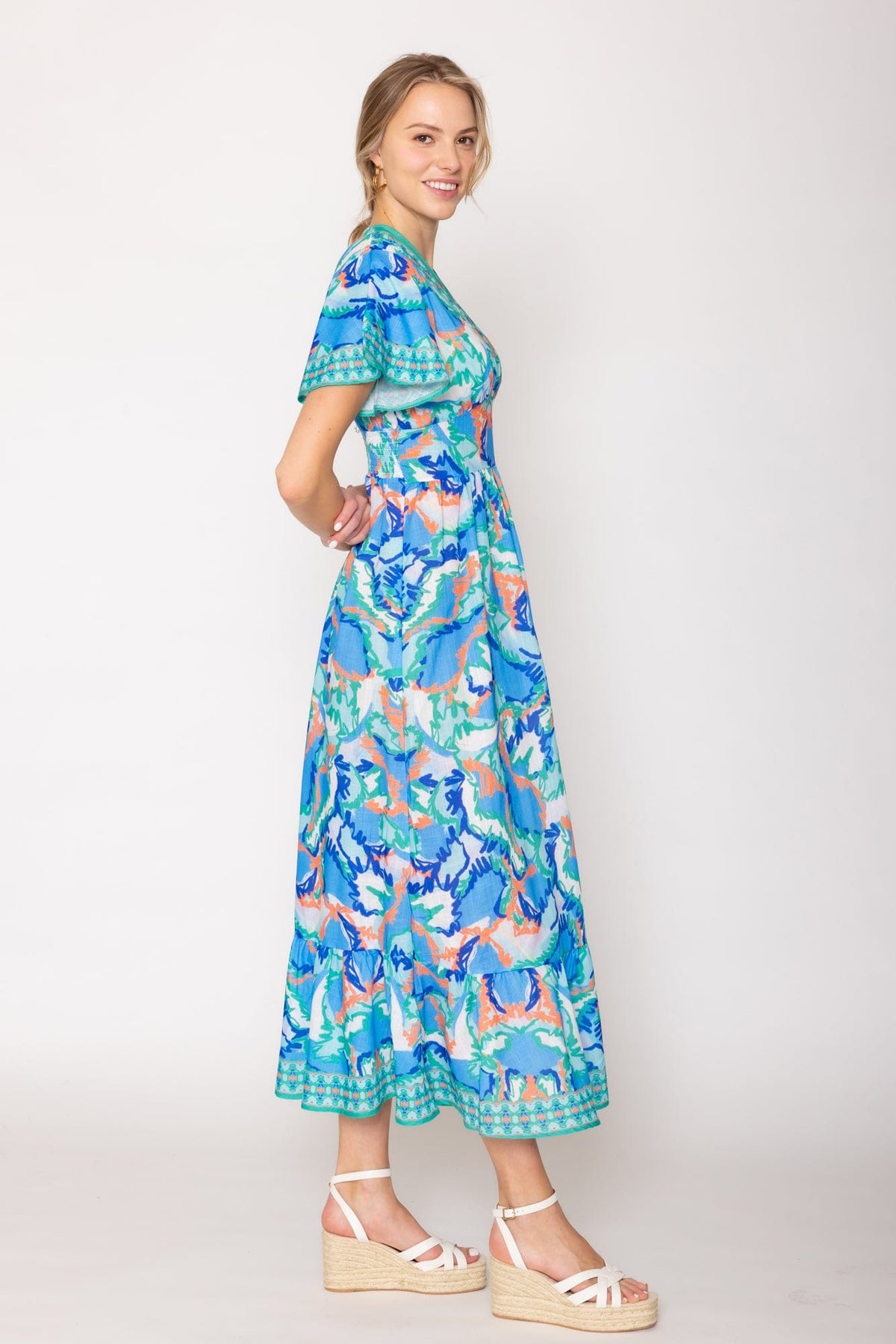 WLD510098 Abstract Print Long Dress - MiMi Wholesale