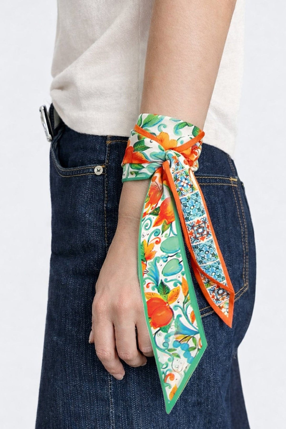 WLLS200 Lemon Patchwork Skinny Scarf - MiMi Wholesale