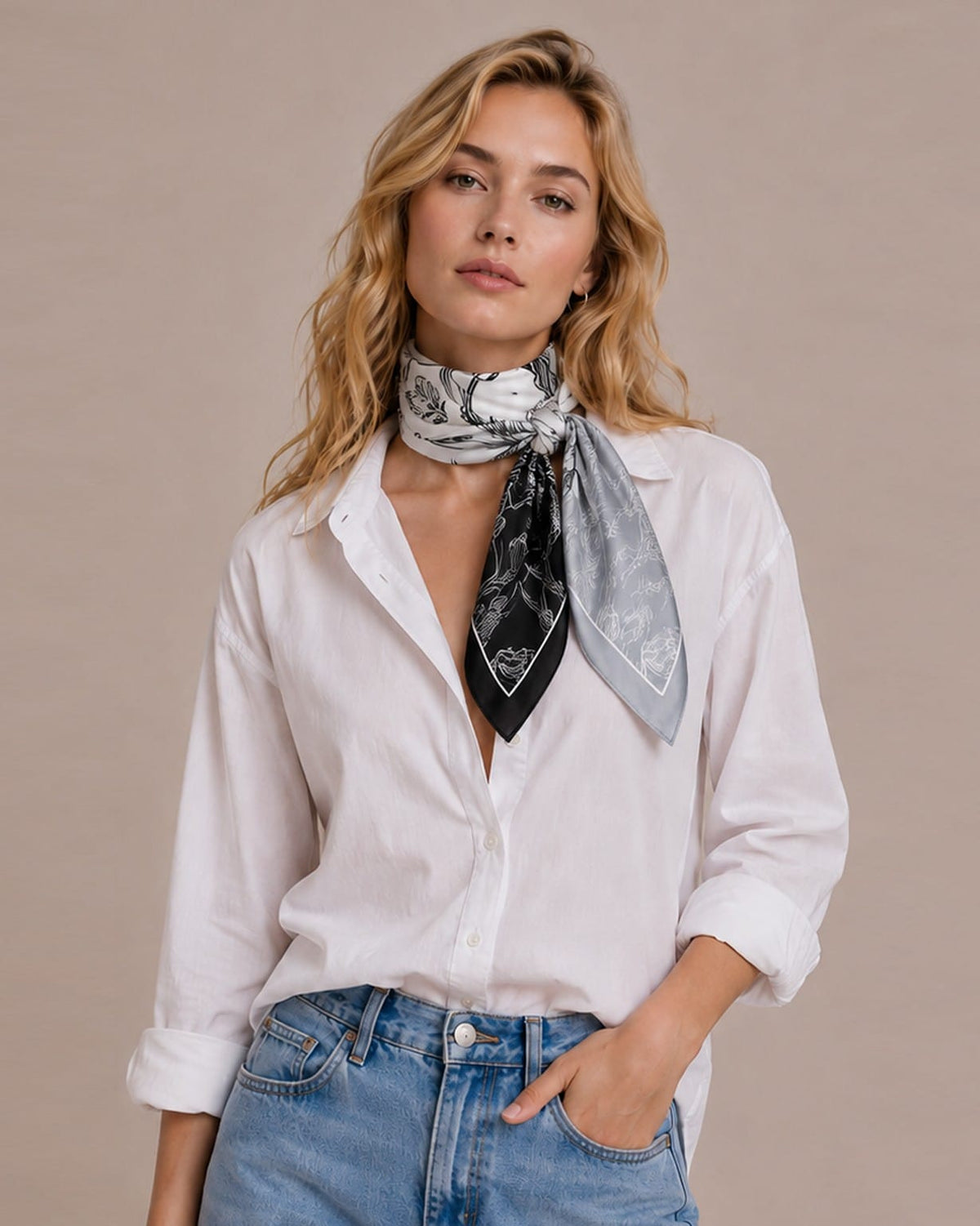 WLQS556 Flower Print Square Scarf - MiMi Wholesale