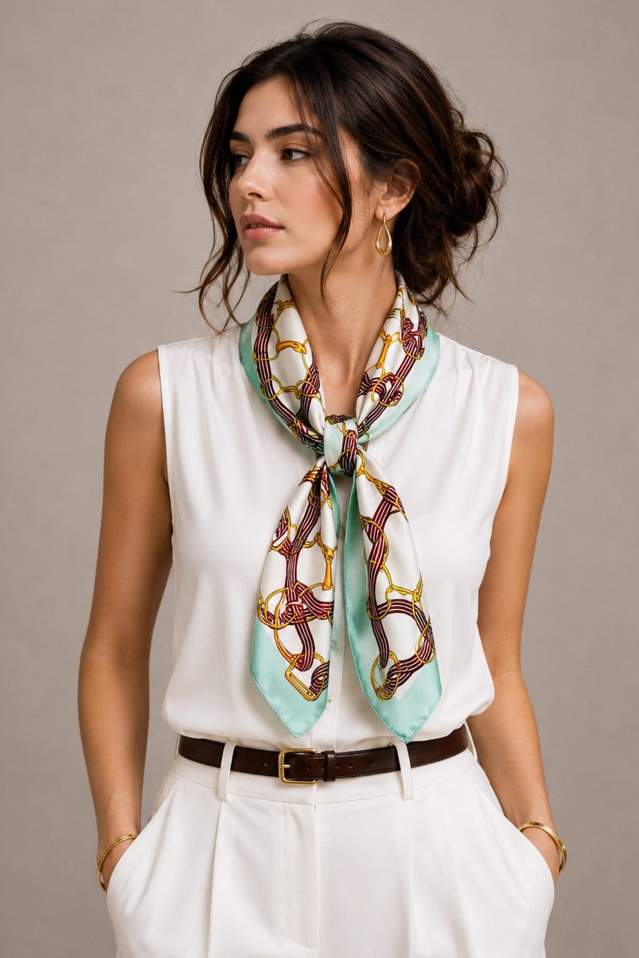 WLSQ540 Horseshoe Motif Print Square Scarf - MiMi Wholesale