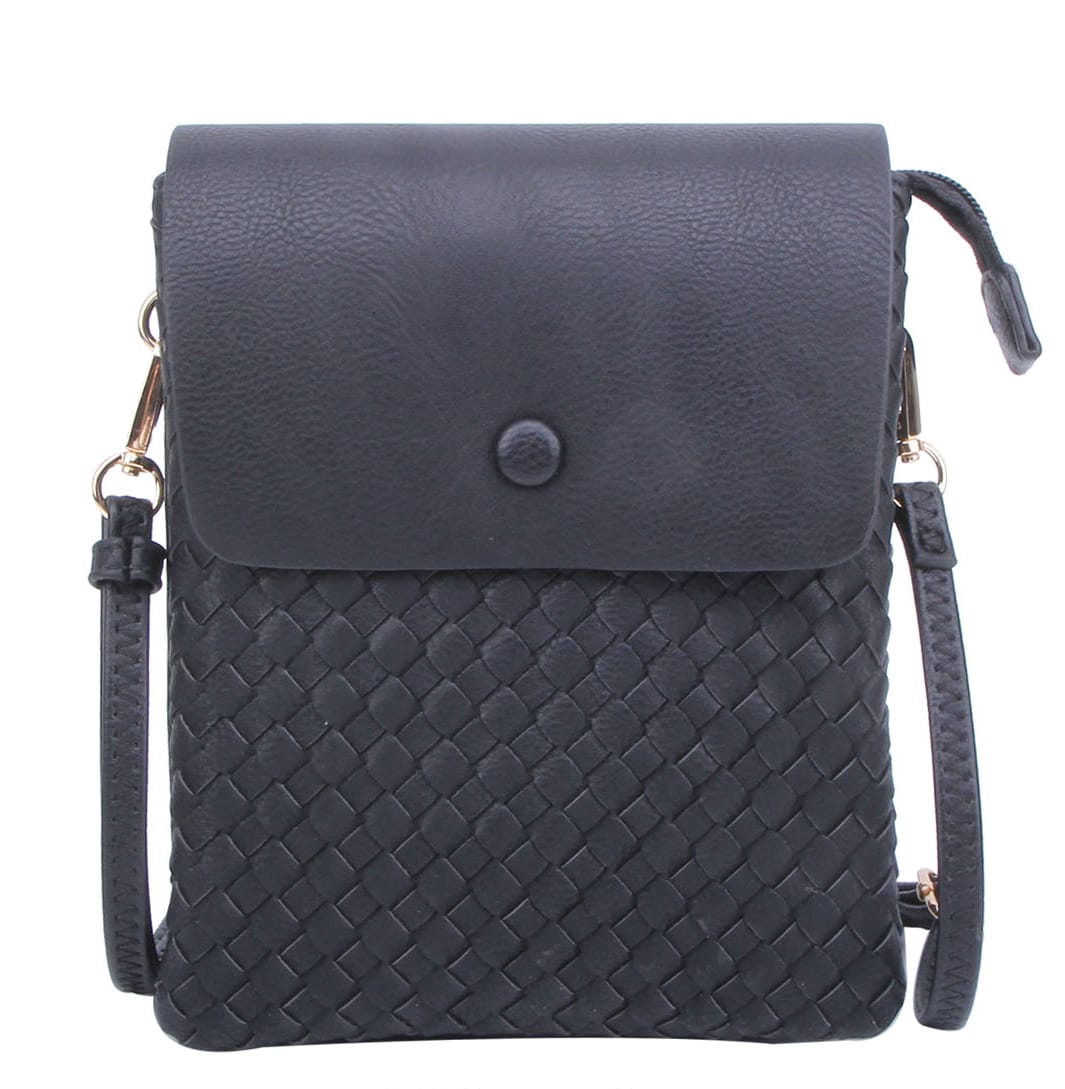 WU113 Sadie Woven Double Compartment Crossbody Bag - MiMi Wholesale