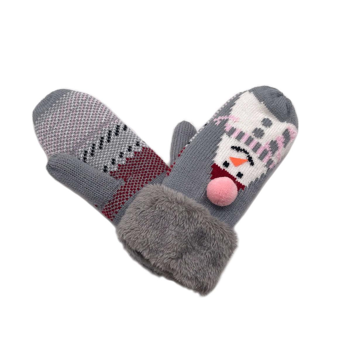 YGM120172 Snowman Mittens With Faux Fur Cuffs - MiMi Wholesale