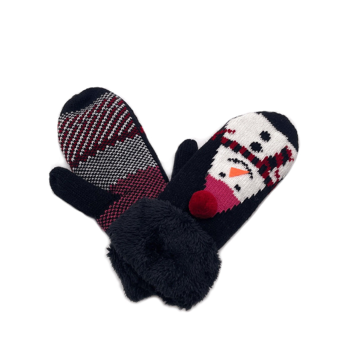 YGM120172 Snowman Mittens With Faux Fur Cuffs - MiMi Wholesale