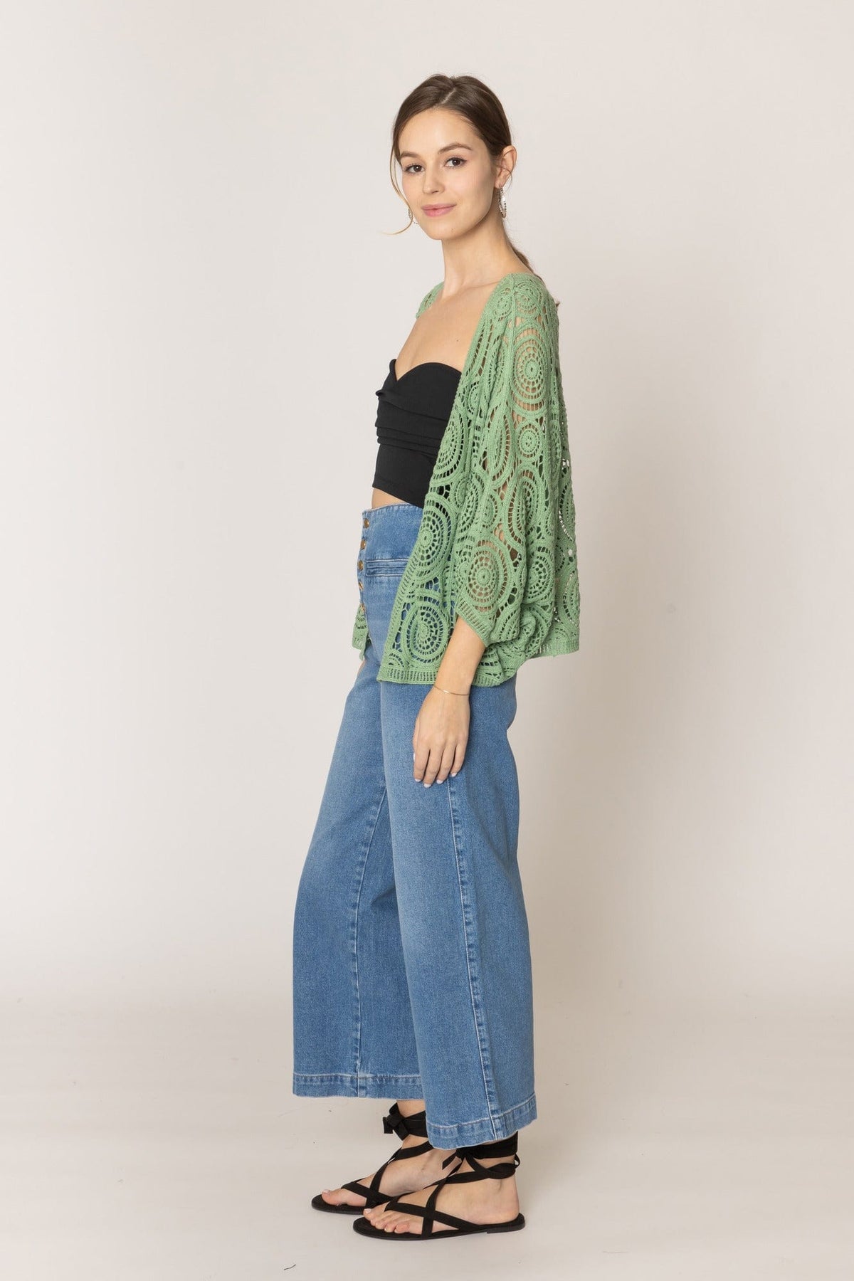 ZLC410054 Nia Geometric Circle Pattern Crochet Cropped Cardigan/Kimono - MiMi Wholesale