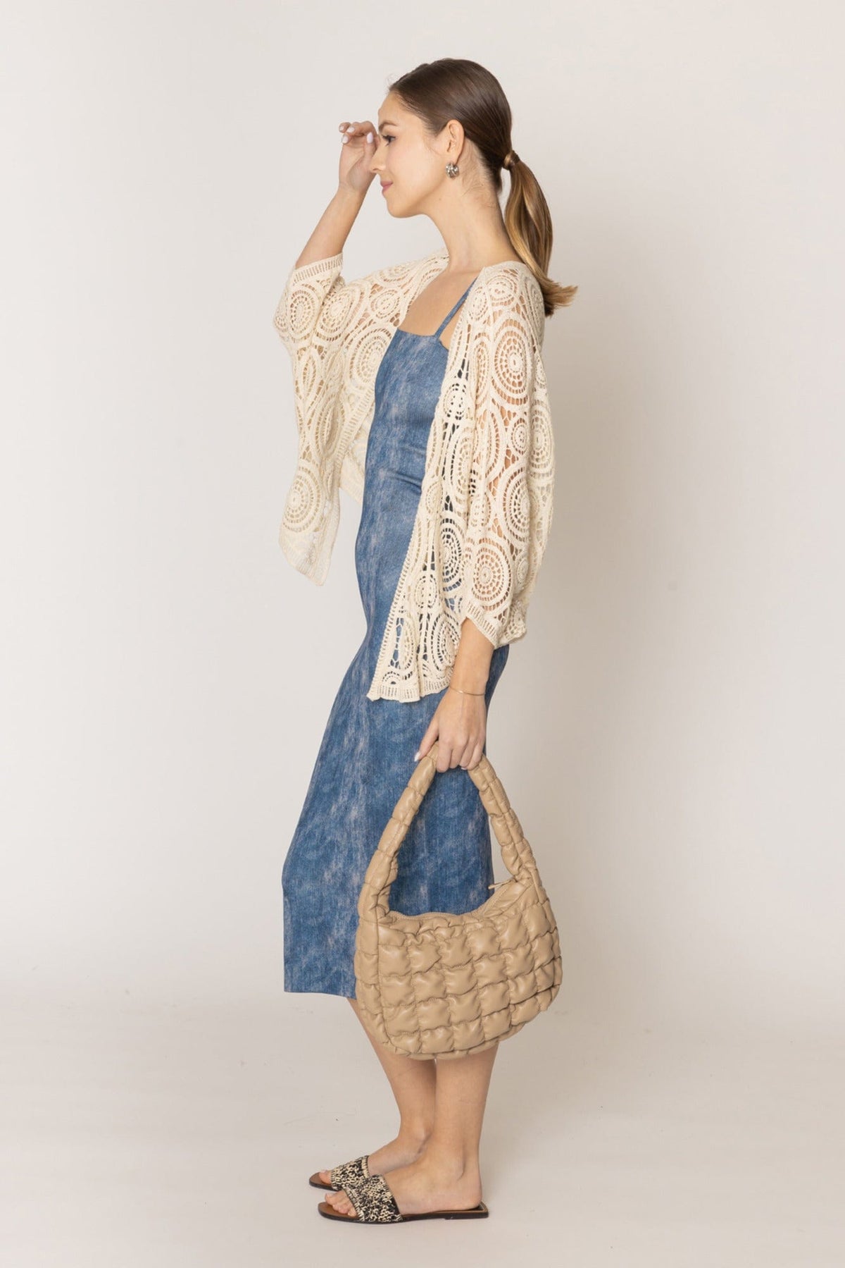 ZLC410054 Nia Geometric Circle Pattern Crochet Cropped Cardigan/Kimono - MiMi Wholesale
