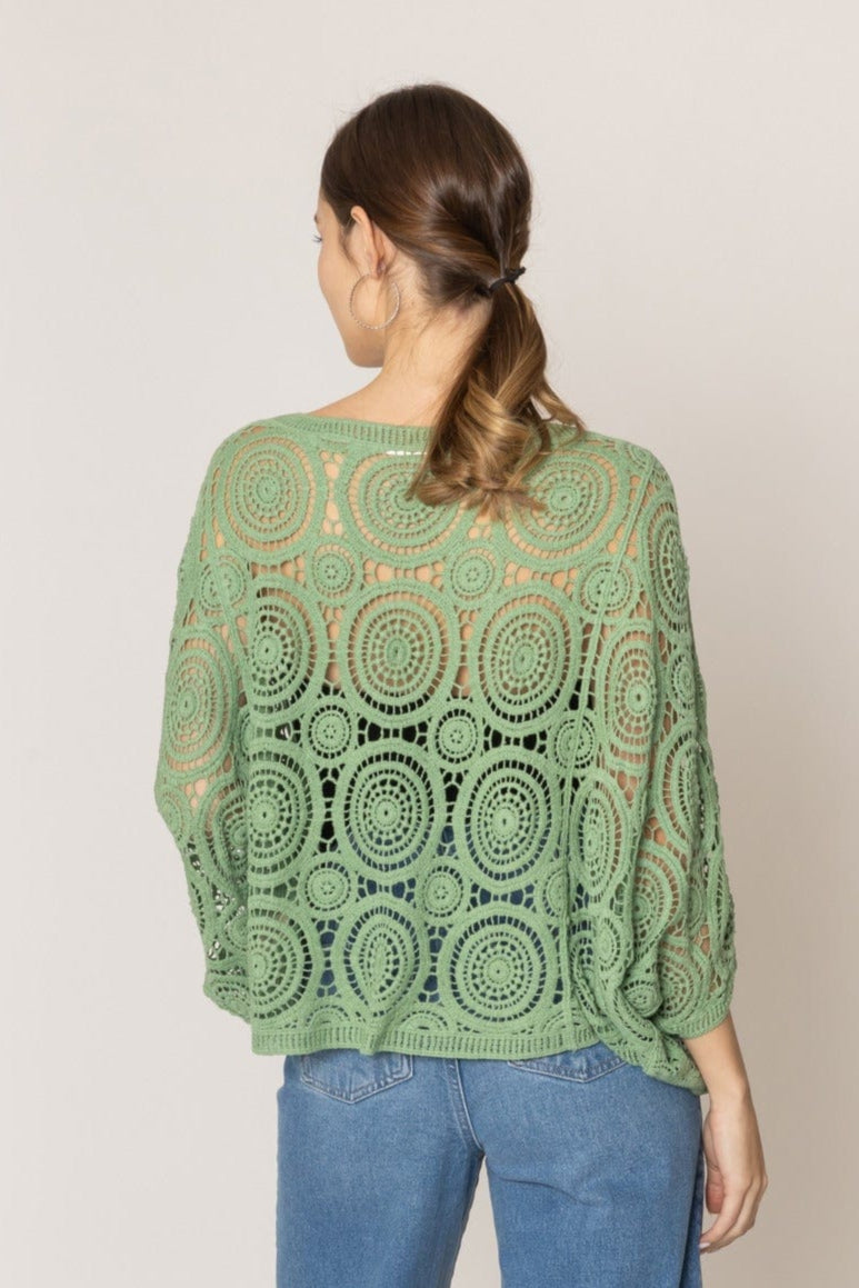 ZLC410054 Nia Geometric Circle Pattern Crochet Cropped Cardigan/Kimono - MiMi Wholesale