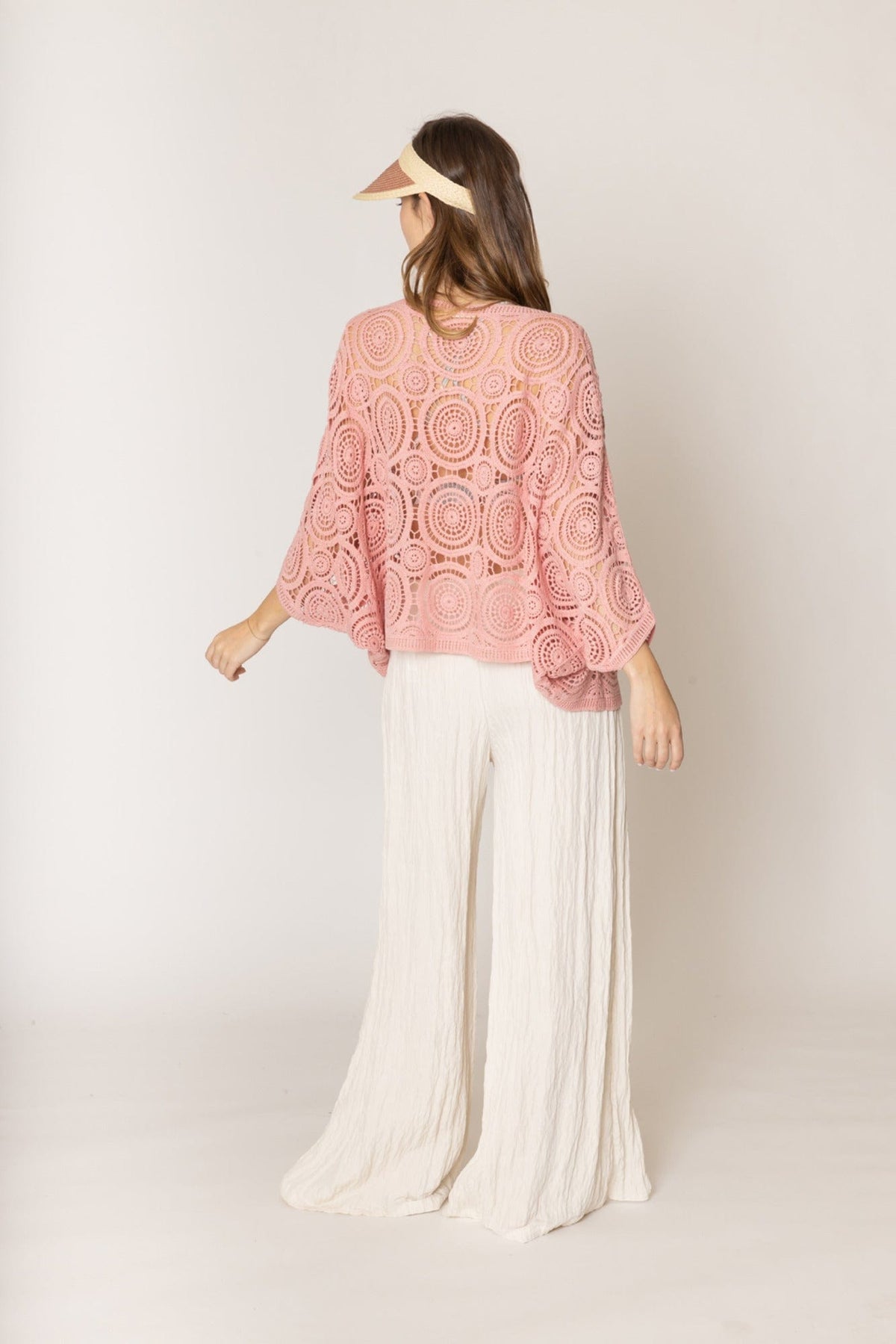 ZLC410054 Nia Geometric Circle Pattern Crochet Cropped Cardigan/Kimono - MiMi Wholesale