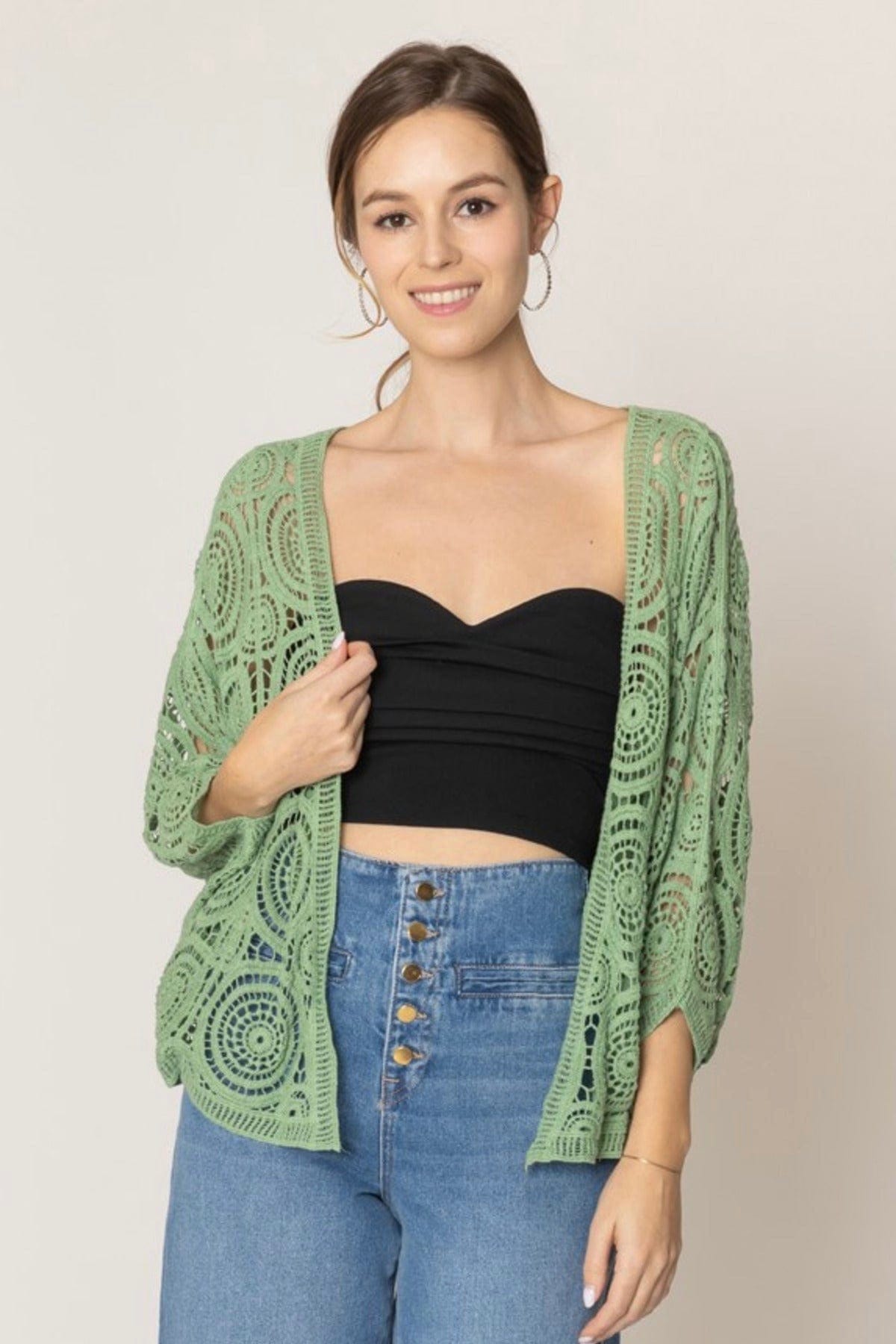 ZLC410054 Nia Geometric Circle Pattern Crochet Cropped Cardigan/Kimono - MiMi Wholesale