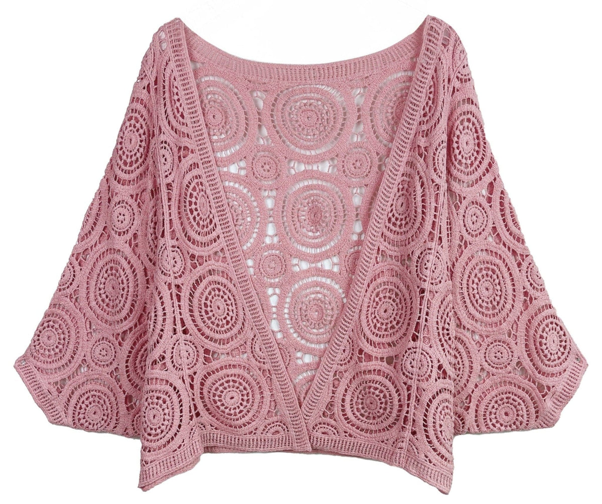 ZLC410054 Nia Geometric Circle Pattern Crochet Cropped Cardigan/Kimono - MiMi Wholesale