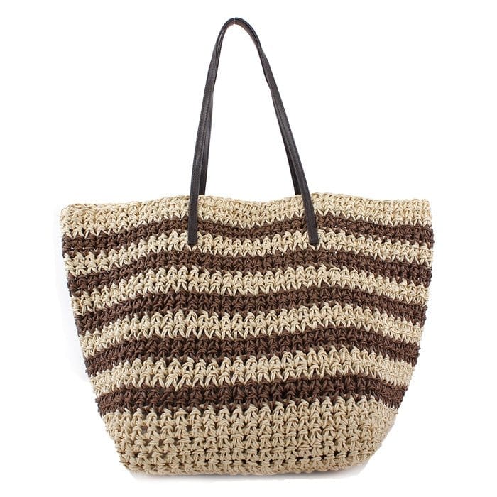 2469 Striped Straw Shoulder Tote/Beach Bag - MiMi Wholesale