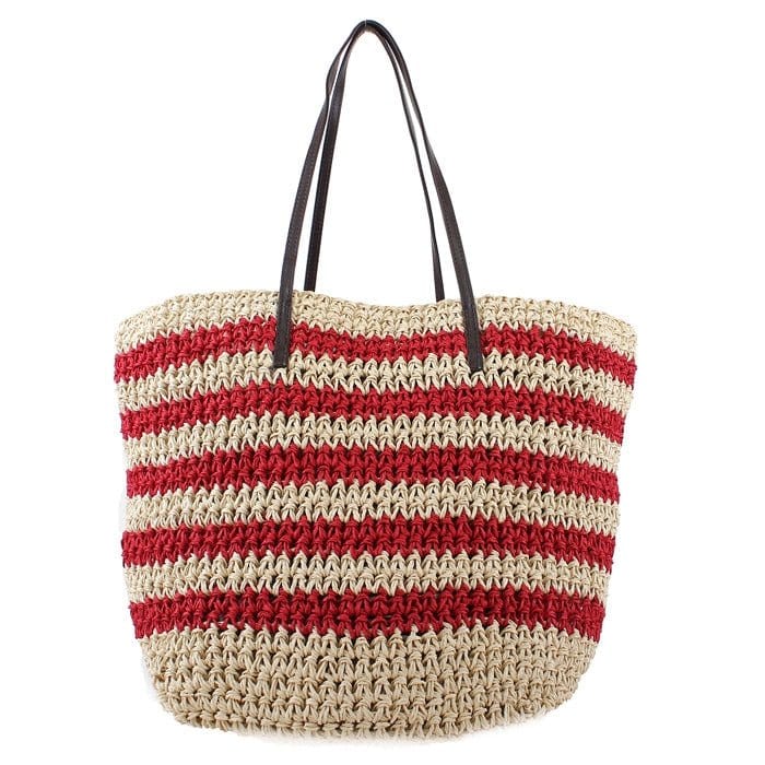 2469 Striped Straw Shoulder Tote/Beach Bag - MiMi Wholesale