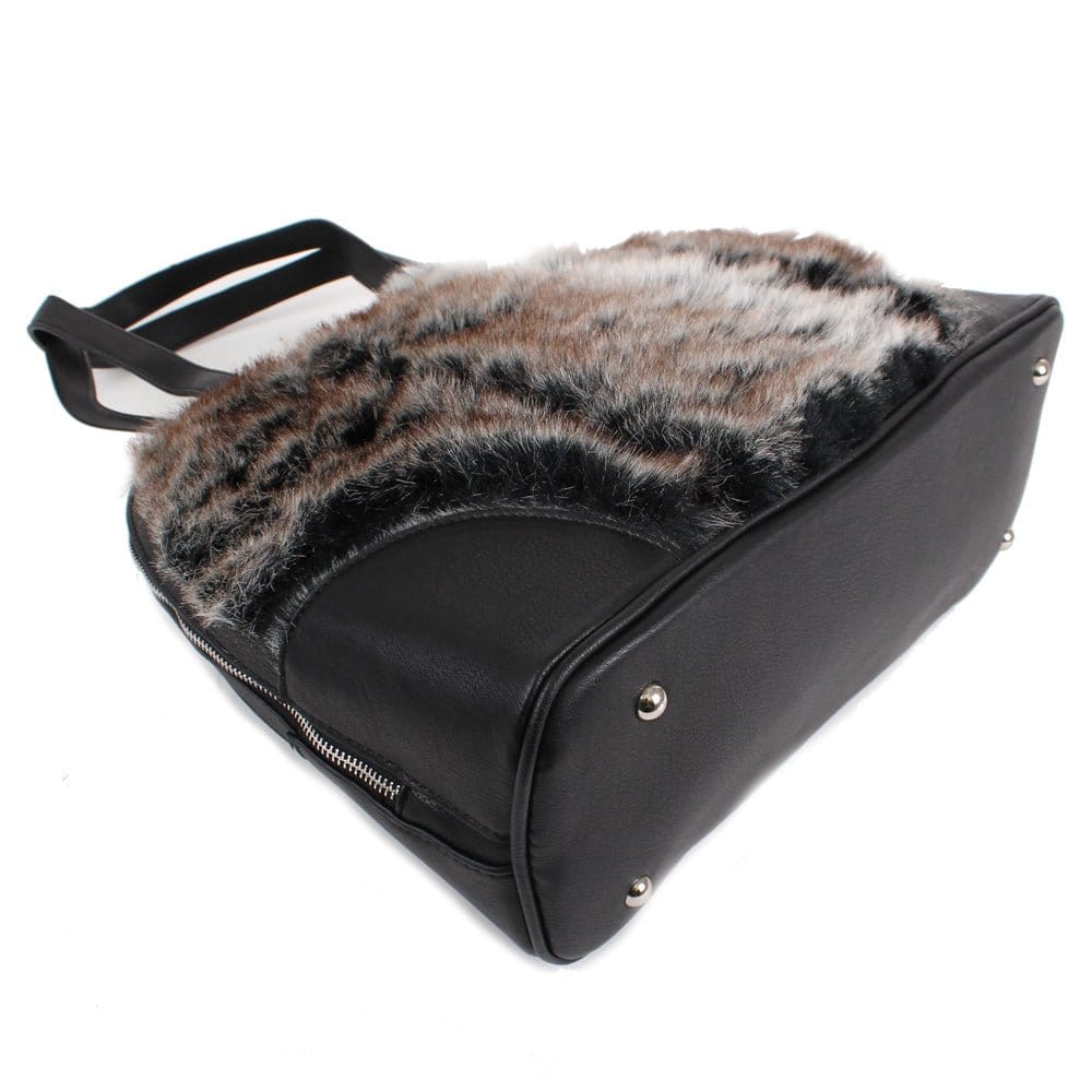 64637 Tricolor Faux-Fur Dome Shoulder Satchel - MiMi Wholesale