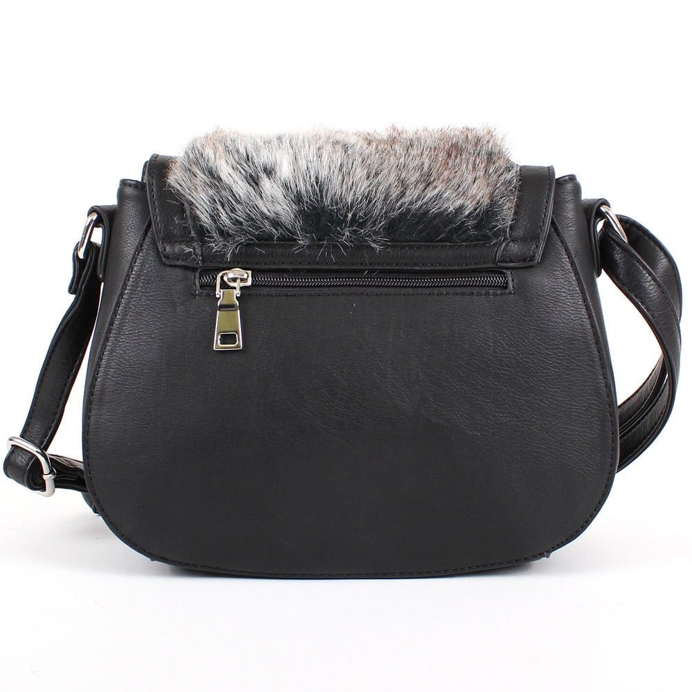 64638 Tricolor Faux-Fur Turn Clasp Saddle Crossbody - MiMi Wholesale