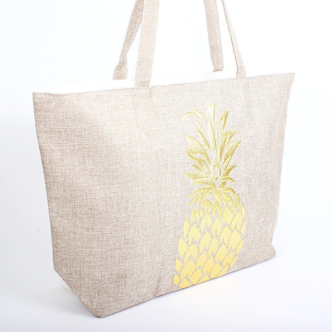 B768 Gold Foil Pineapple Printed Large Beach Tote Bag - MiMi Wholesale