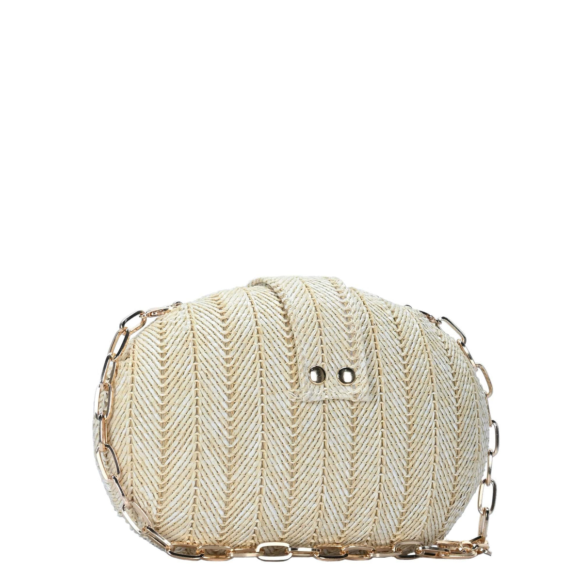 BGS6703 Jessie Oval Straw Crossbody With Chain Strap - MiMi Wholesale