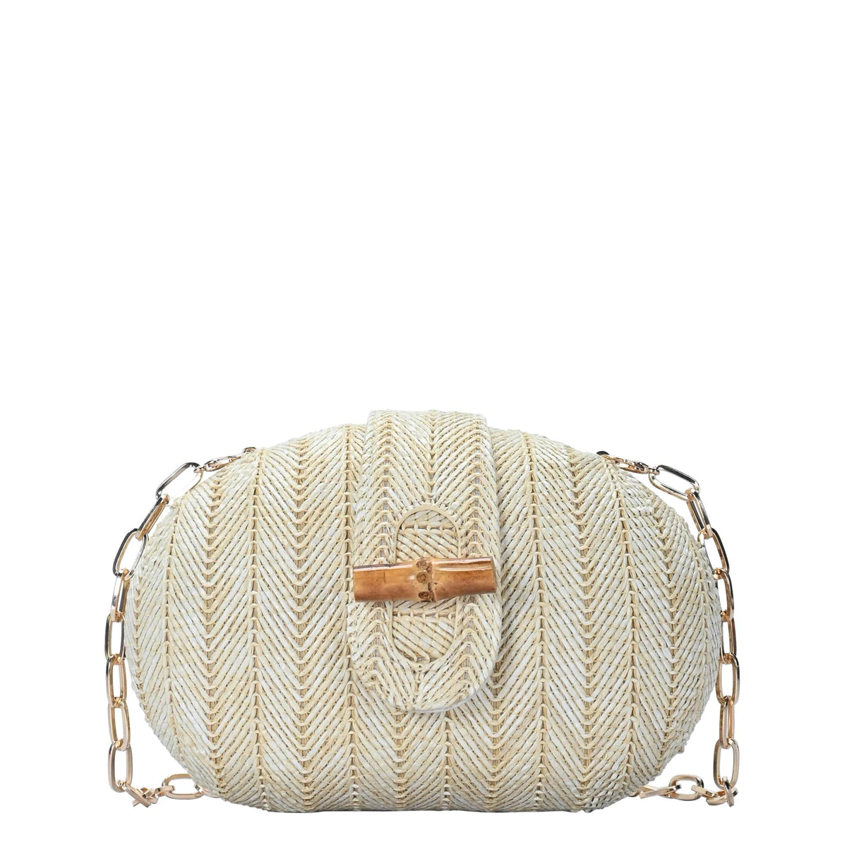BGS6703 Jessie Oval Straw Crossbody With Chain Strap - MiMi Wholesale