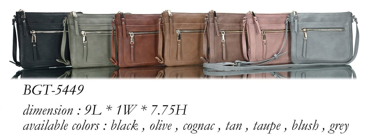 BGT5449 Multi Pockets Crossbody w/Front & Back Zippers - MiMi Wholesale