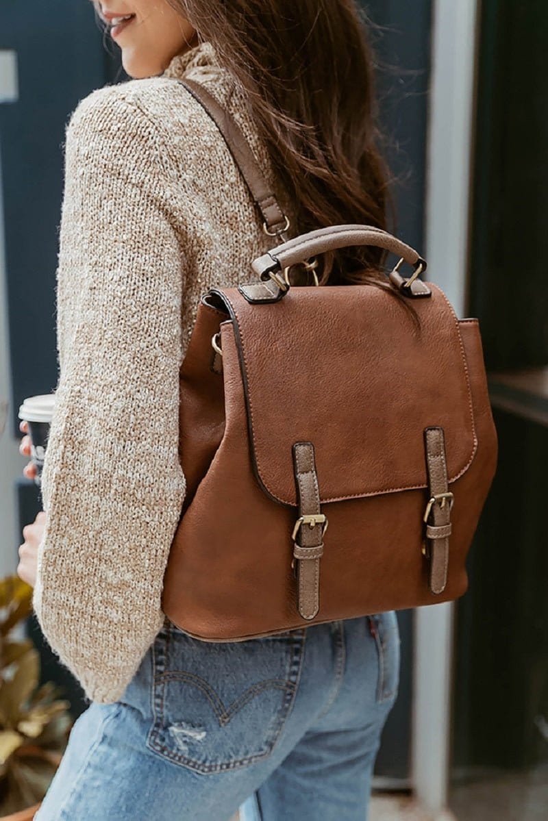 bp convertible faux leather backpack BP1891(BK) Vegan Leather Convertible Flapover Backpack