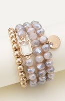 CB2143 Multi Crystal Coin Charm Bracelet Set - MiMi Wholesale