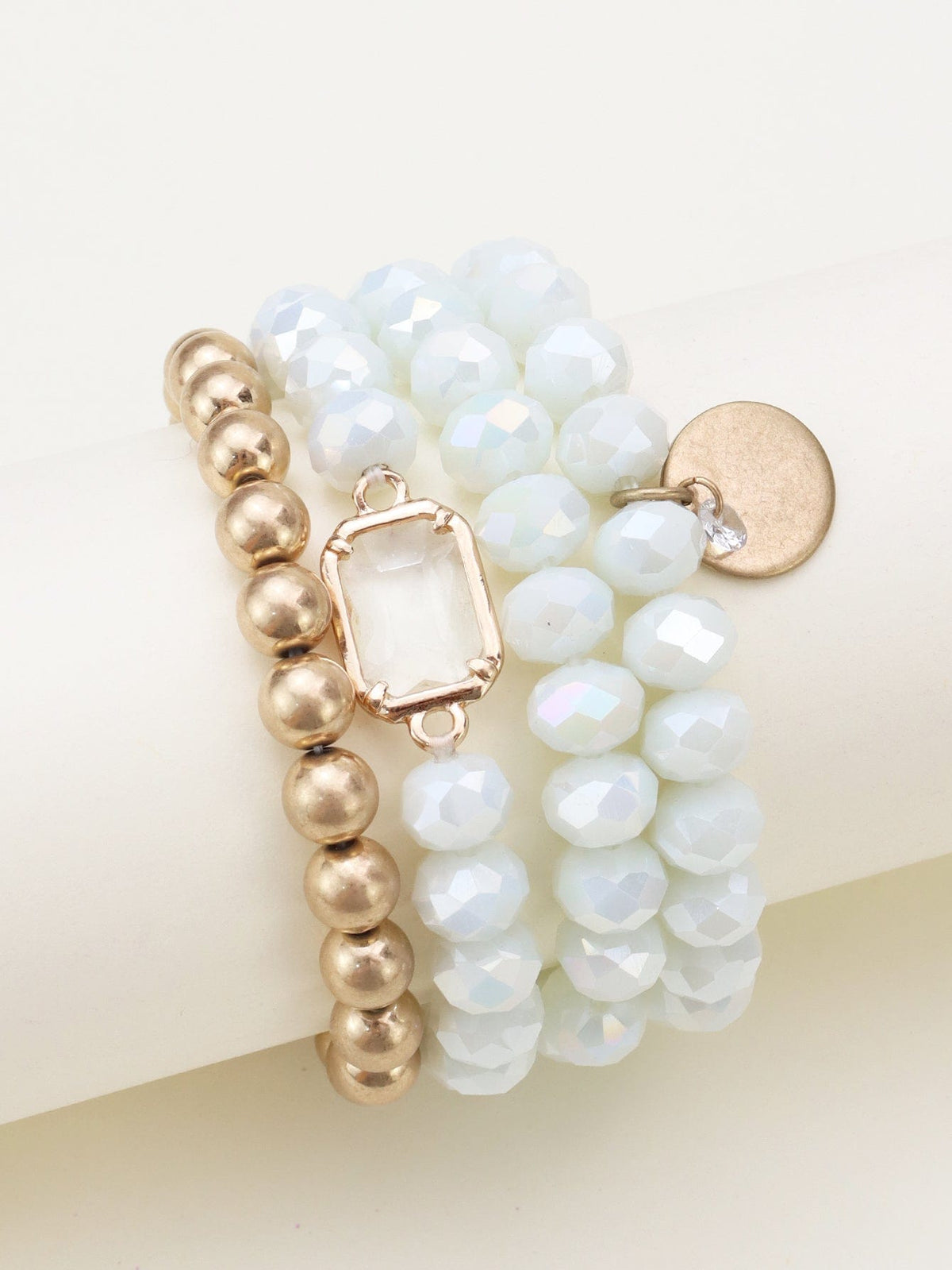 CB2143 Multi Crystal Coin Charm Bracelet Set - MiMi Wholesale