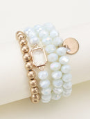 CB2143 Multi Crystal Coin Charm Bracelet Set - MiMi Wholesale