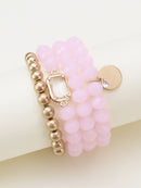 CB2143 Multi Crystal Coin Charm Bracelet Set - MiMi Wholesale