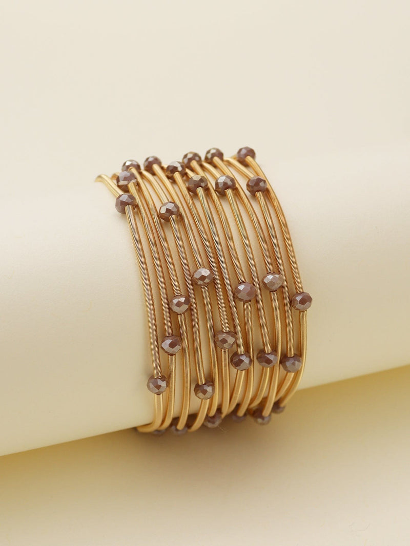 CB2176 Rhinestone Beads and Coil Stretch Bracelet Set - MiMi Wholesale